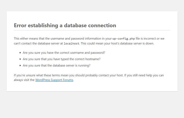 error establishing database connection in wordpress