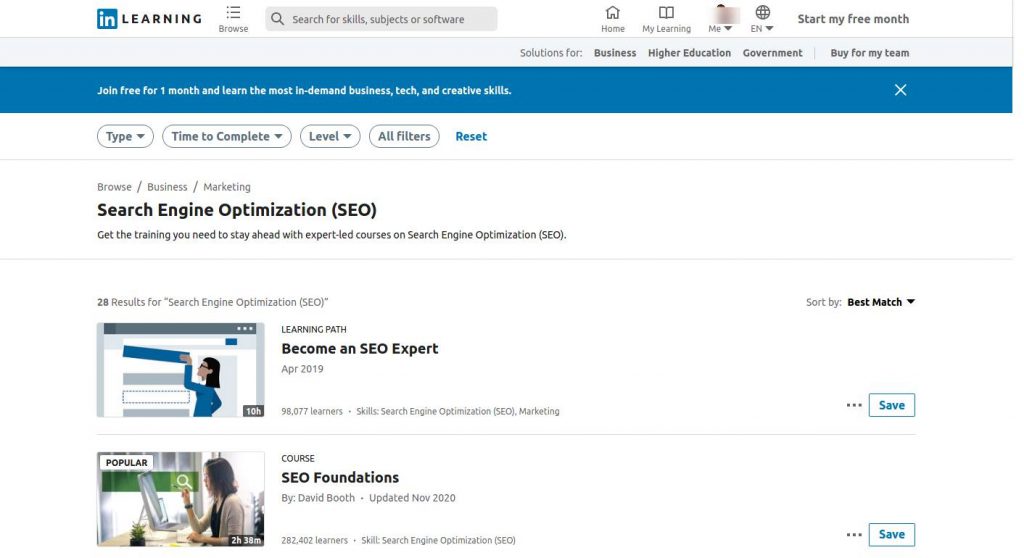 linkedin learning seo courses free